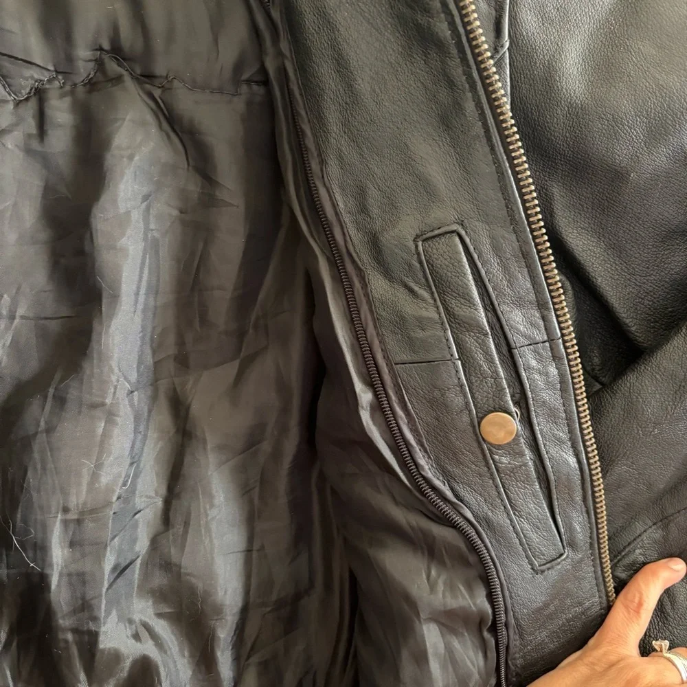 Vintage Leather Jacket Biker Black Braided Motorcycle Women’s Size M Crop Corset
